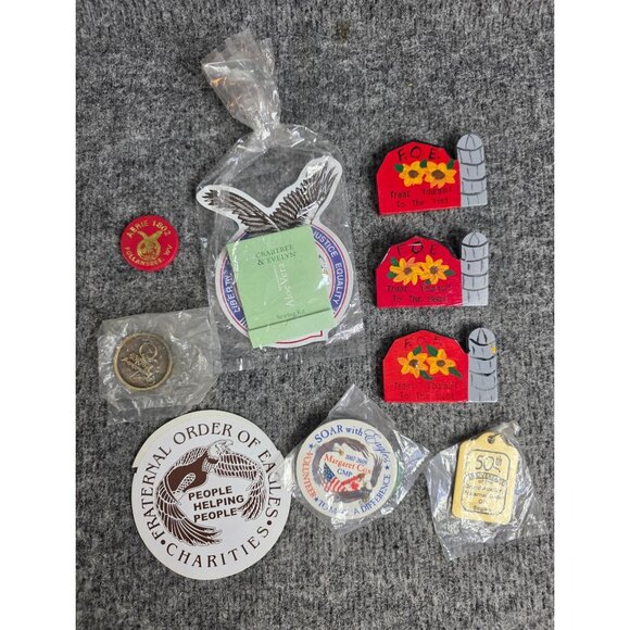 Fraternal Order Of Eagles Collectible Lot Pins Magnets Stickers Keychains - Picture 1 of 10